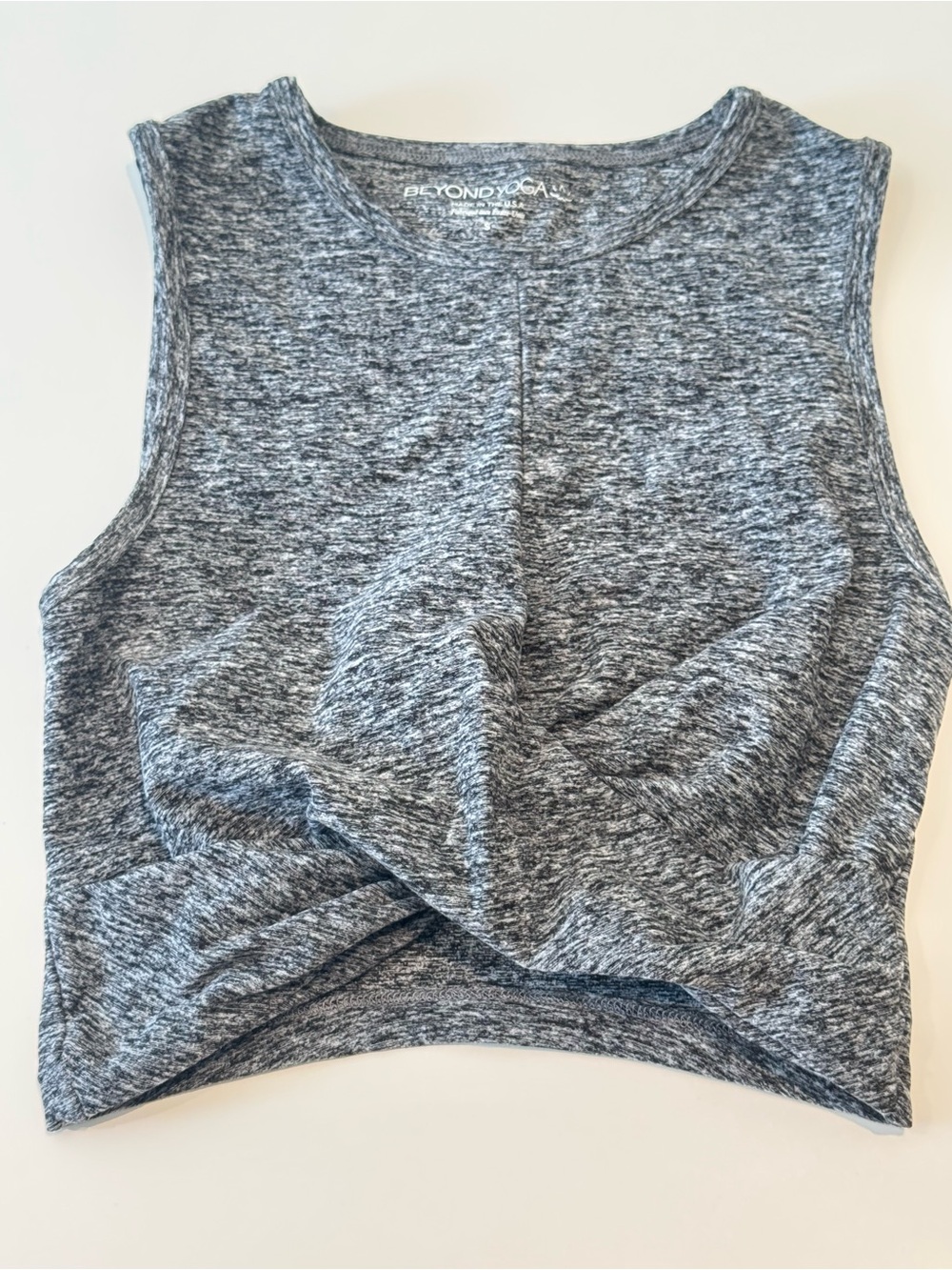 Beyond Yoga Heather Gray Twist-Front Muscle Tee